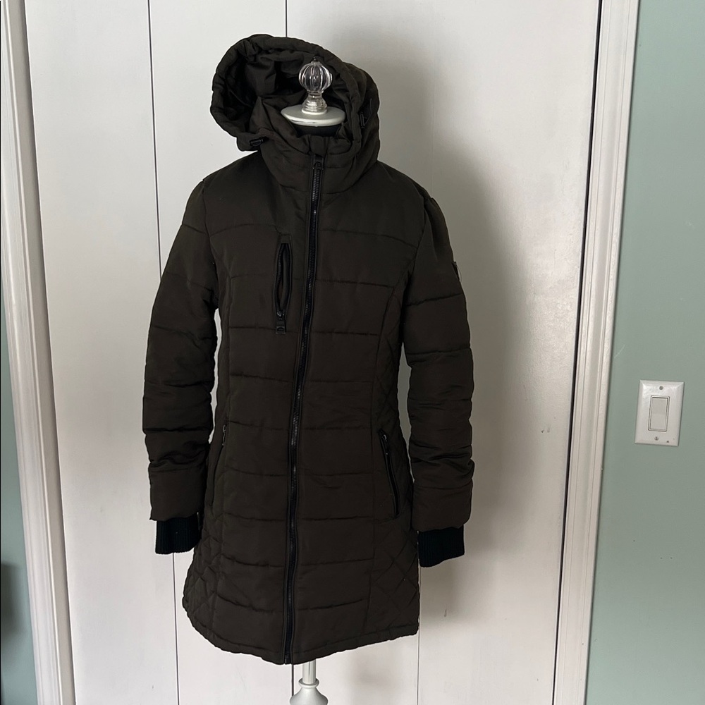 GUESS Women's Hooded Quilted Coat - DARK Green